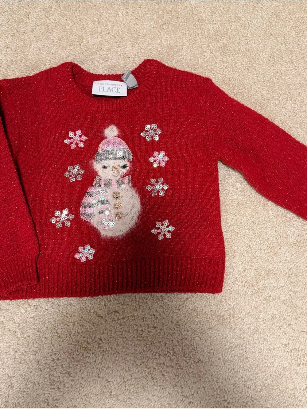 The Children's Place Red Knit Holiday Sweater with Sequin Accent